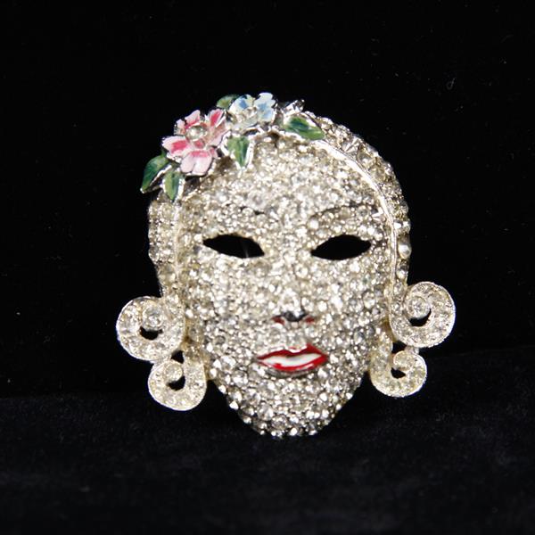 Appraisal: Coro Enamel Pave Rhinestone Figural Lady Face Mask with Flowers