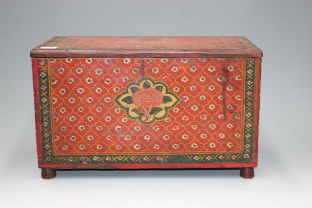 Appraisal: A traditional painted document box with floral design and red