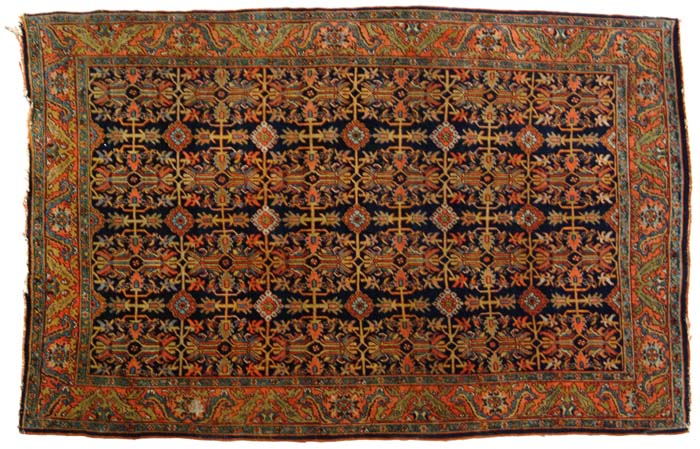 Appraisal: FINE ANTIQUE ORIENTAL SCATTER RUG Deep blue field with six