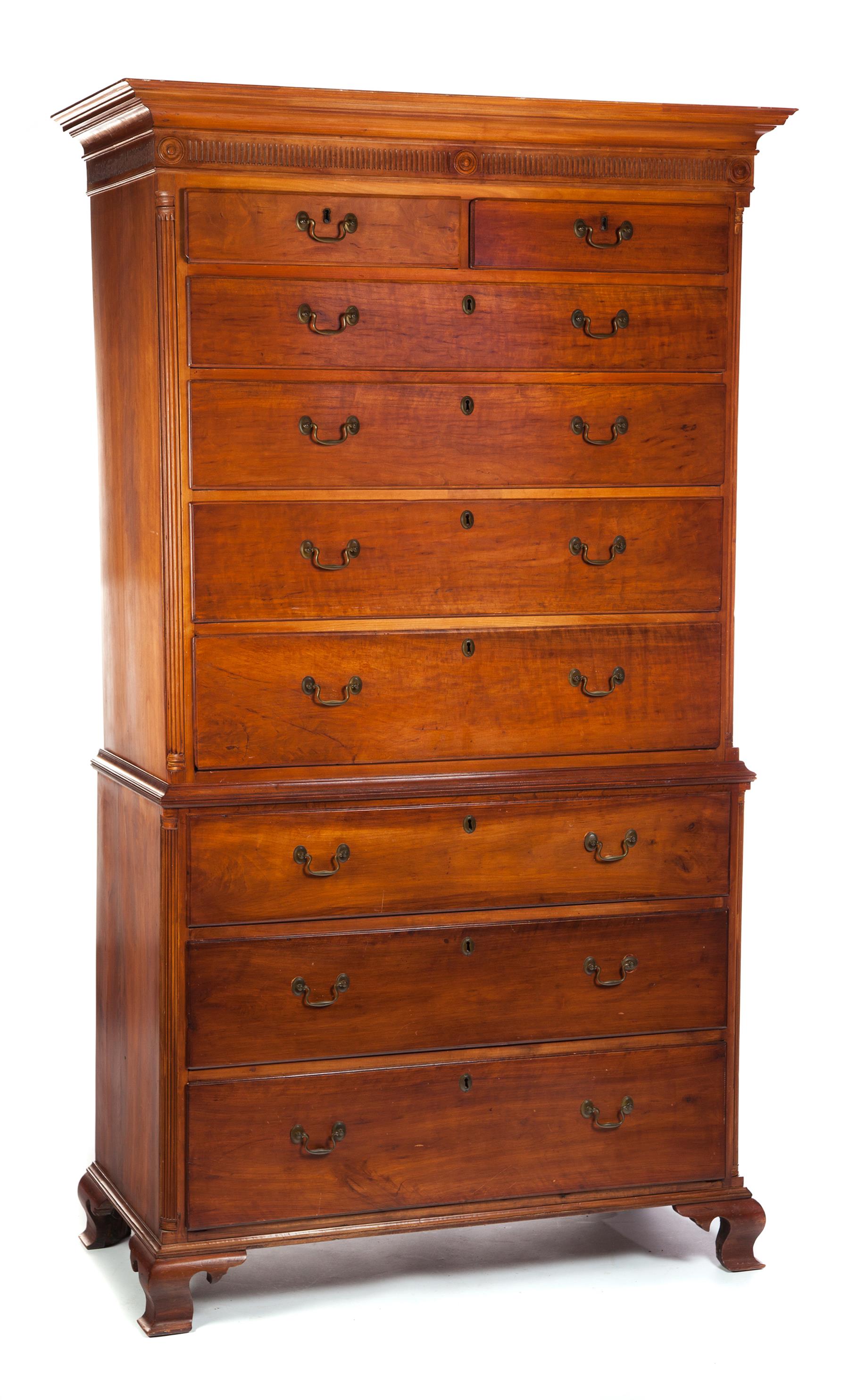 Appraisal: AMERICAN CHIPPENDALE CHEST ON CHEST Second half- th century cherry