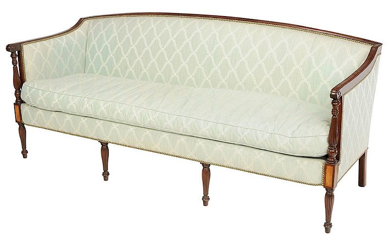 Appraisal: Silk Upholstered Sofa th early th century reeded arms and