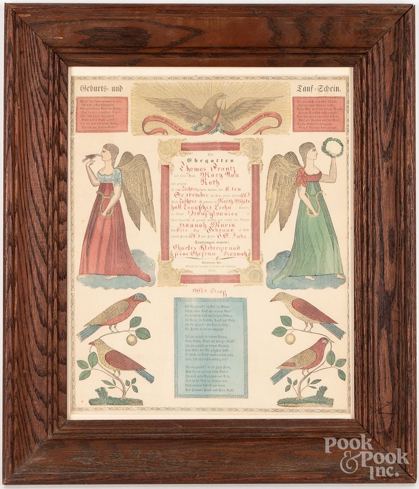 Appraisal: Pennsylvania printed and hand colored fraktur Three Allentown PA printed