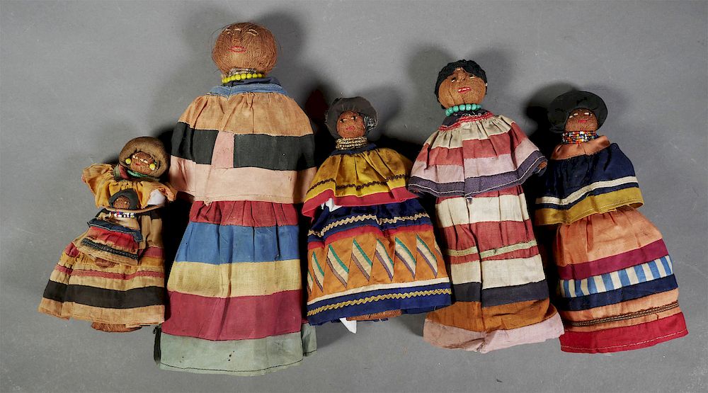 Appraisal: SEMINOLE INDIAN Dolls Five vintage Native American Seminole palmetto fiber