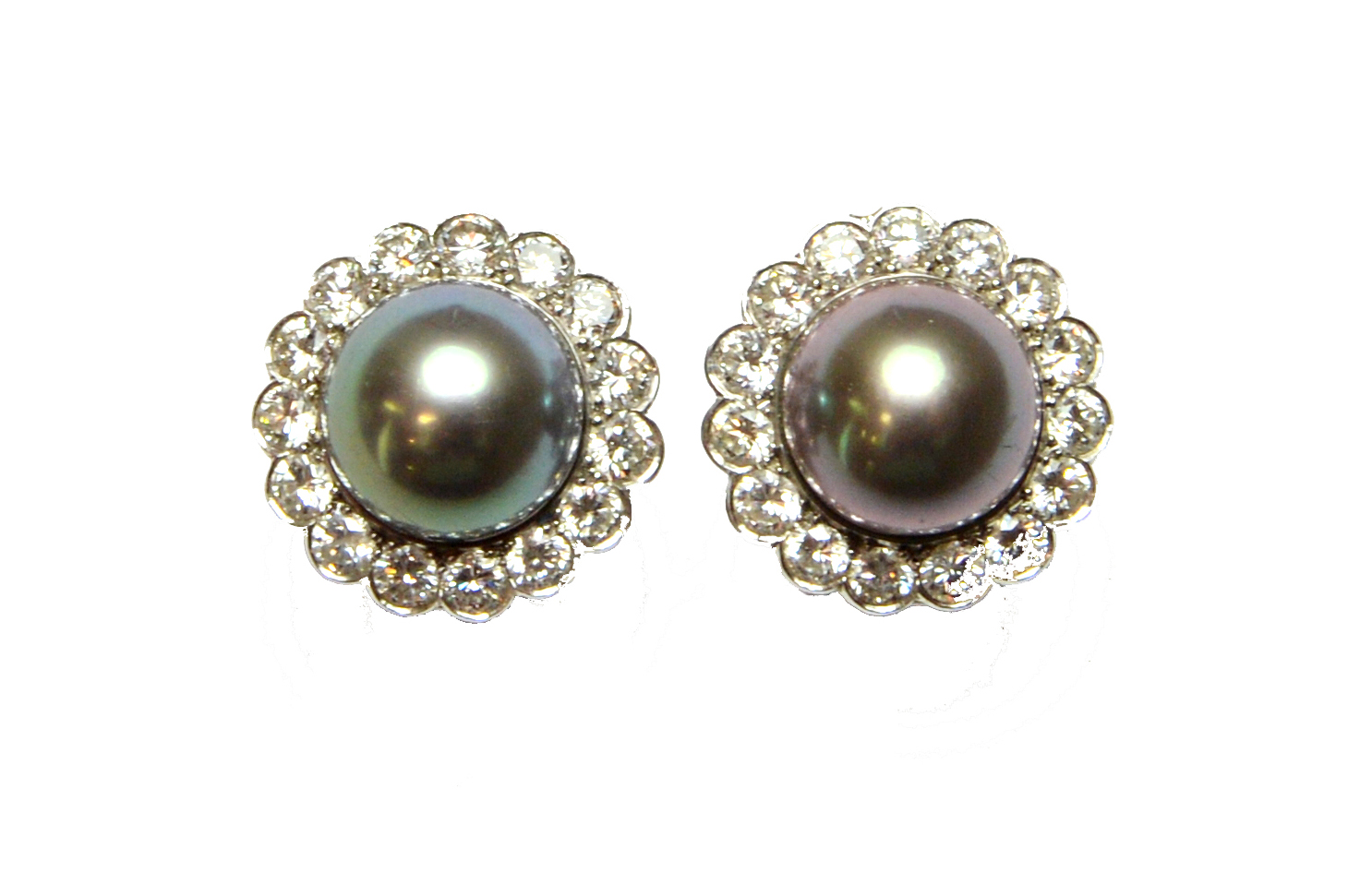 Appraisal: A pair of diamond and grey tinted cultured pearl cluster