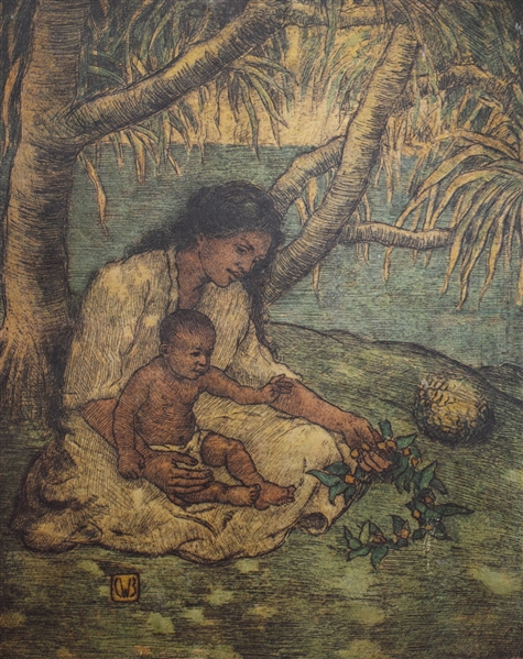 Appraisal: Offset lithography print of Hawaiian Mother and Child Charles W