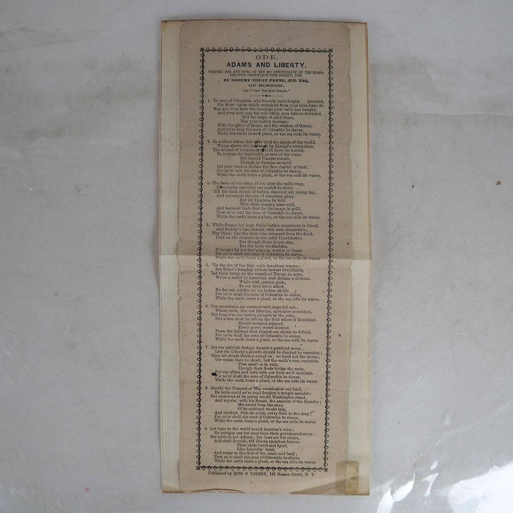 Appraisal: John Adams and Liberty - Ode Handbill affixed to paper