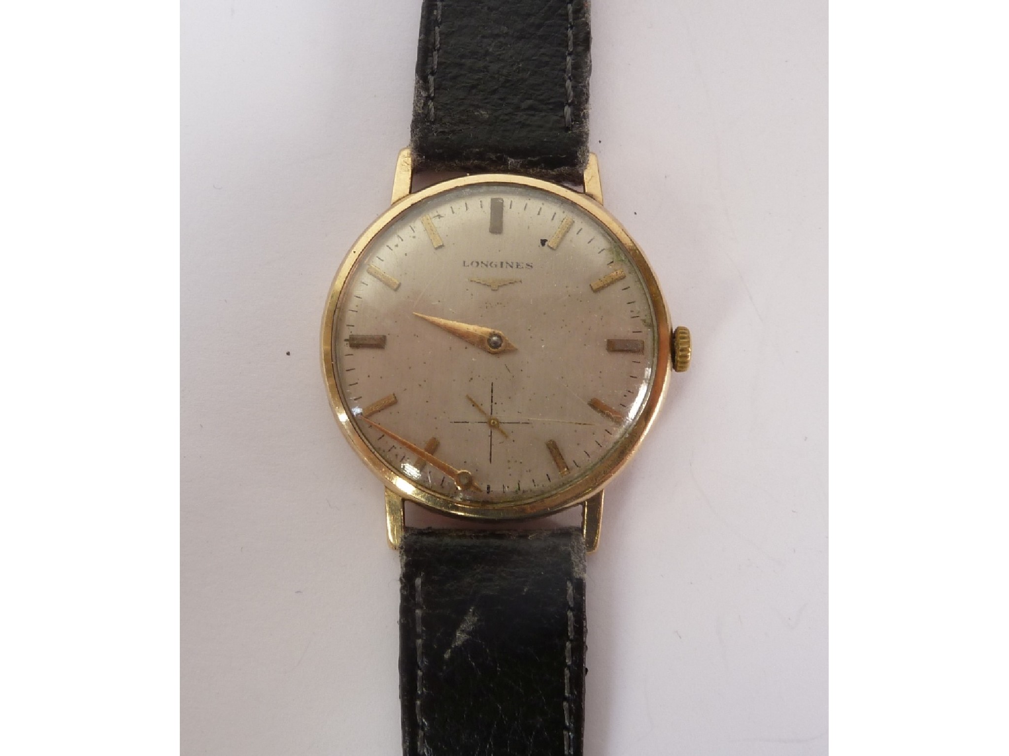 Appraisal: A CT GOLD CASED LONGINES GENTLEMANS WRISTWATCH ON LEATHER STRAP