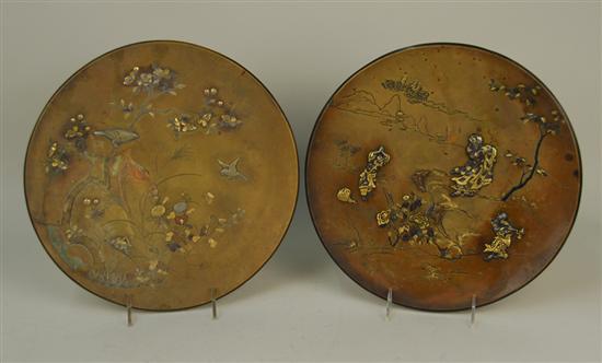 Appraisal: TWO JAPANESE MEJI MIXED METAL PLATES one depicting figures in