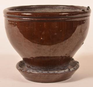 Appraisal: th Century Mottle Glazed Redware Flower Pot th Century Mottle