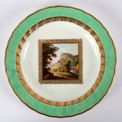 Appraisal: A Derby green ground topographical plate circa - blue marks