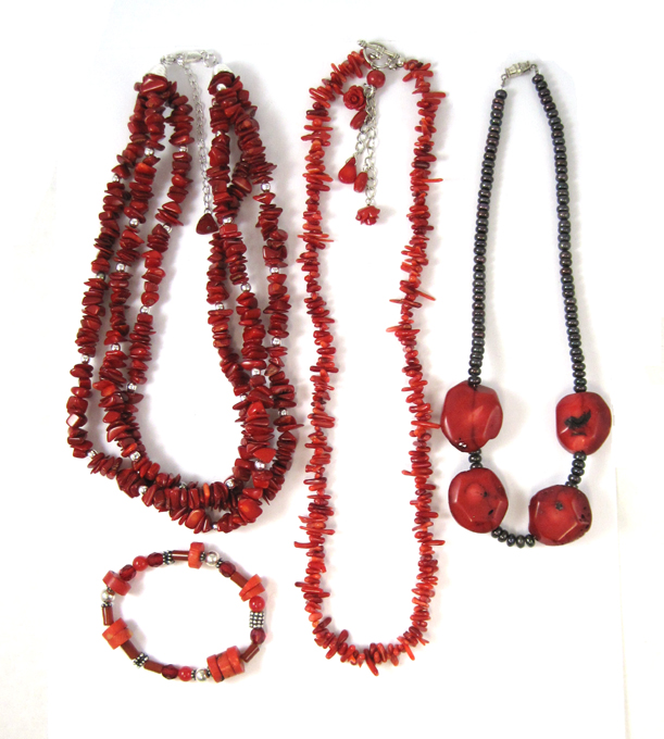 Appraisal: FOUR PIECES OF CORAL AND PEARL JEWELRY consisting of one