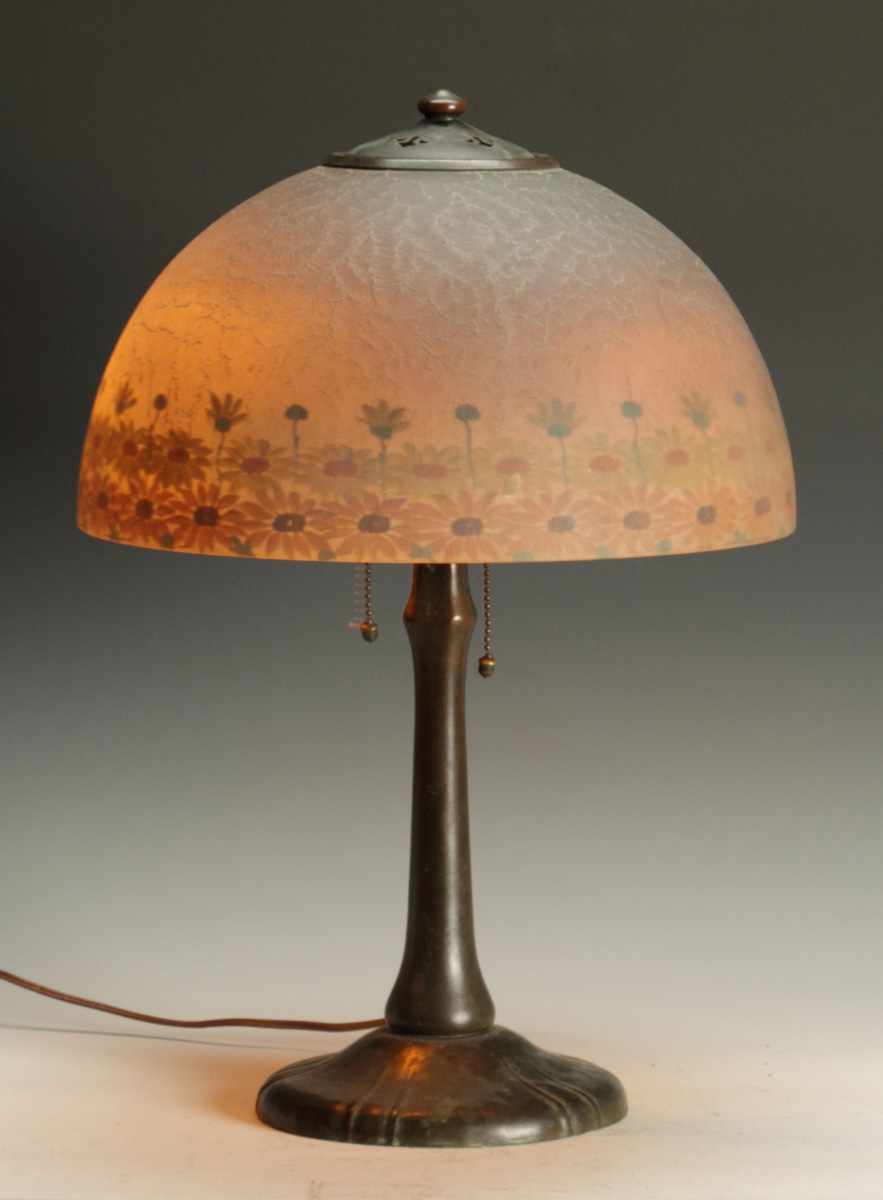 Appraisal: Handel Reverse Painted Lamp Chipped ice shade with multi colored