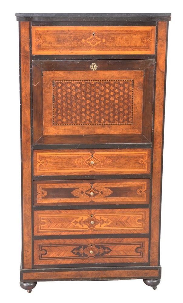 Appraisal: Secretaire Abattant having slate top inlaid and parquetry inlaid with