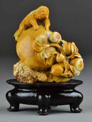 Appraisal: Chinese Carved Shoushan Stone SculptureFinely carved to depict a monkey