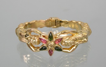 Appraisal: An Italian Tourmaline Gold Female-Form Bangle Bracelet k yellow gold