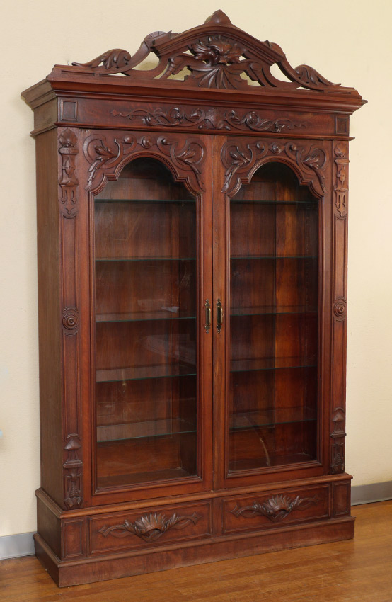 Appraisal: WALNUT GLASS DOOR DISPLAY CABINET Armoire converted to display cabinet