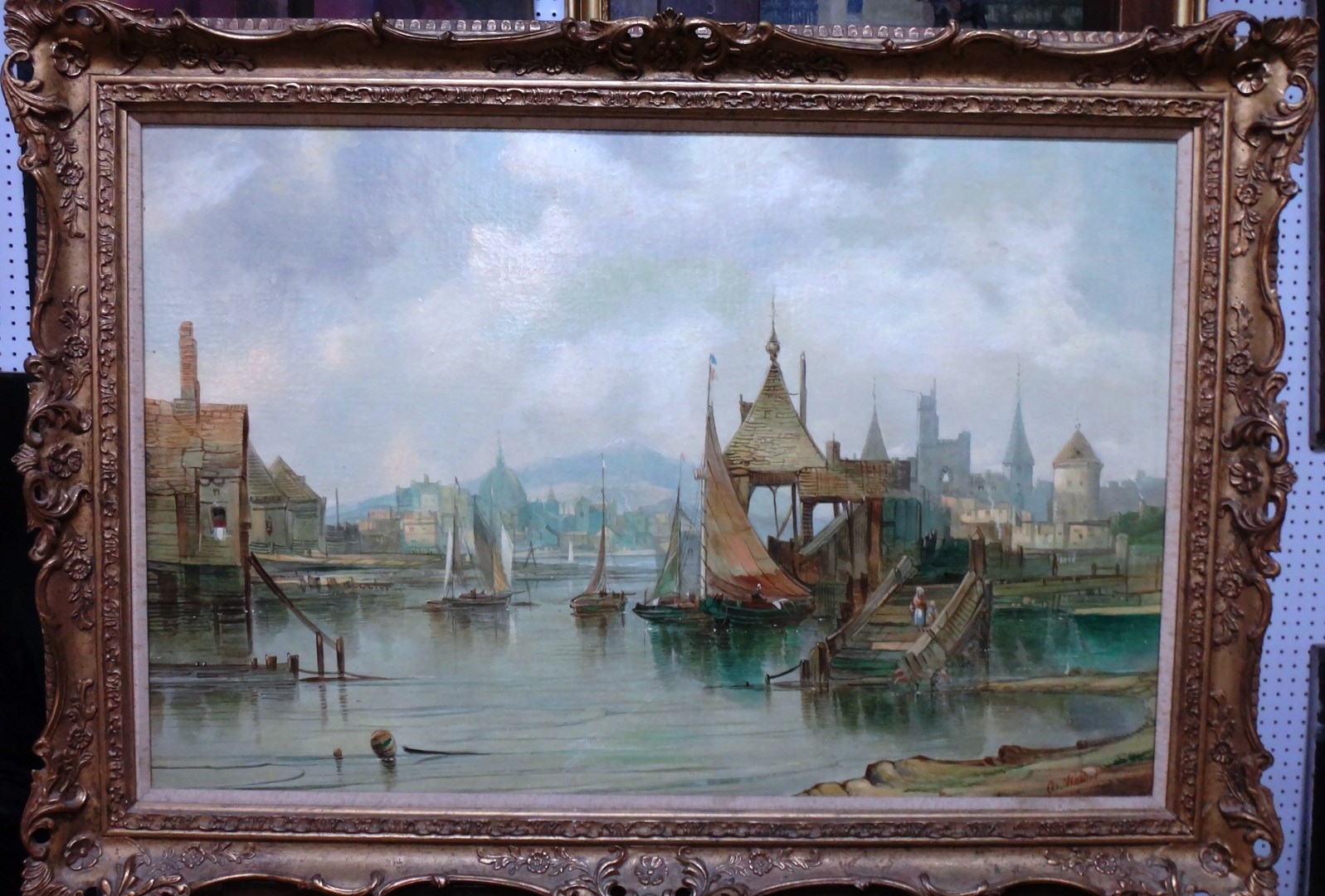 Appraisal: Alfred H Vickers - Riverside town oil on canvas signed