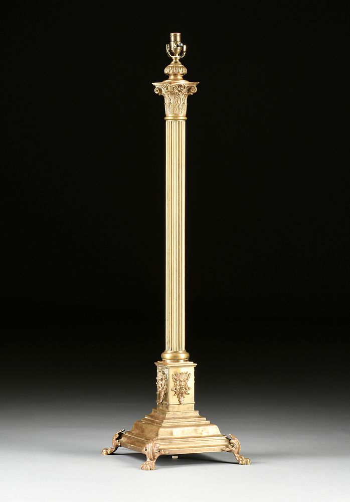 Appraisal: AN EDWARDIAN NEOCLASSICAL REVIVAL BRASS COLUMNAR FLOOR LAMP EARLY TH