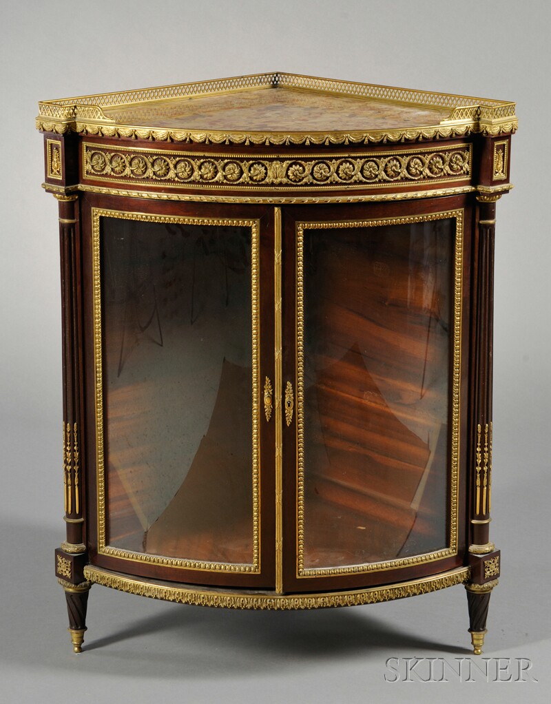 Appraisal: Louis XVI-style Gilt-bronze-mounted and Marble-top Mahogany Corner Cabinet th century