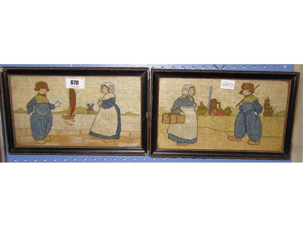 Appraisal: A pair of framed Dutch embroideries