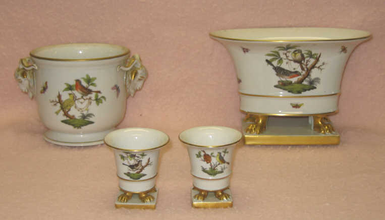 Appraisal: HEREND PORCELAIN VASE GARNITURE Hand painted Rothschild Bird pattern comprising