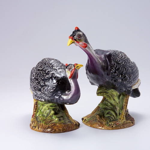 Appraisal: Pair of Italian th c guinea hens smallest x