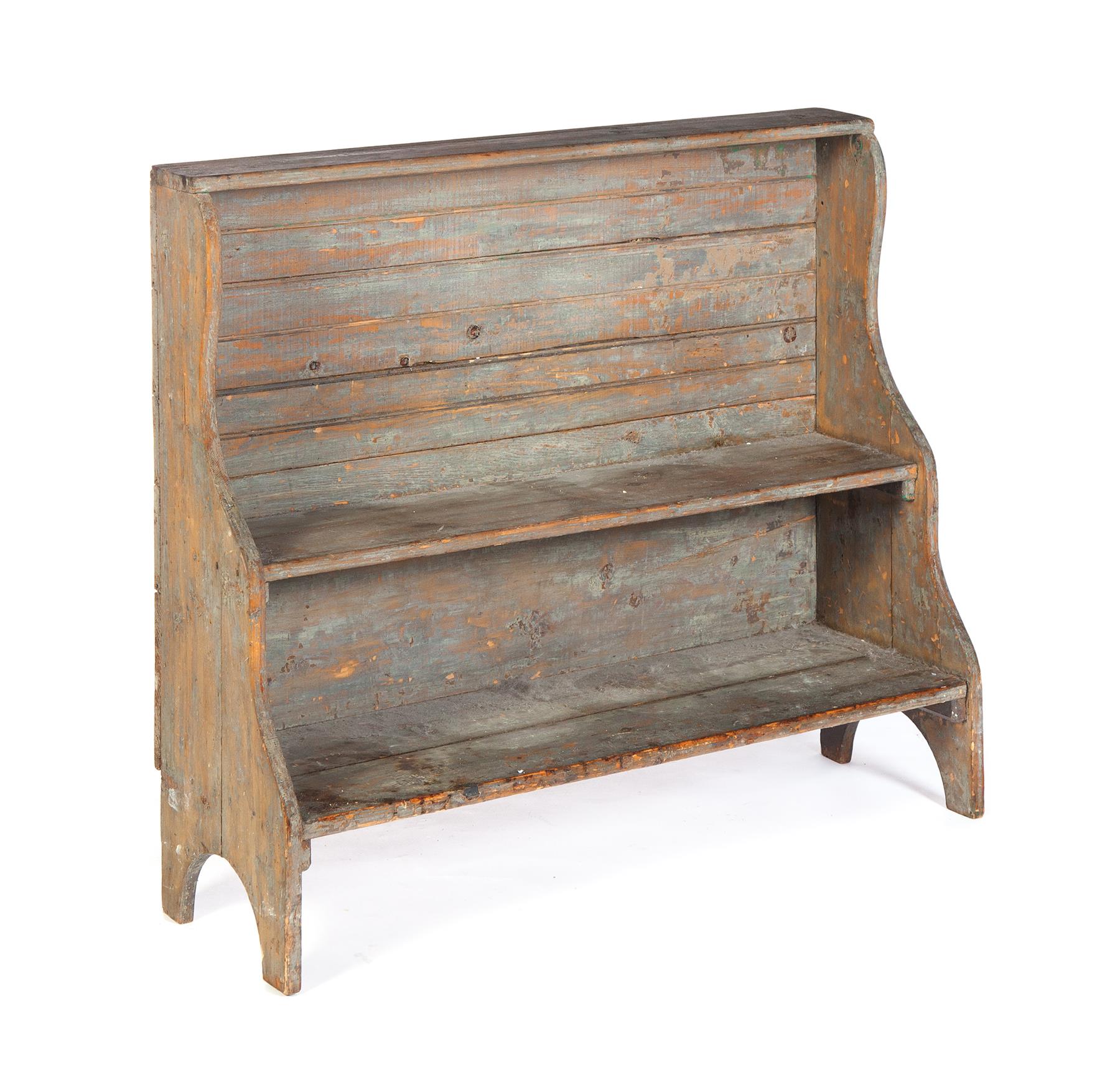 Appraisal: AMERICAN CROCK BENCH Mid th century pine Three stepped shelves