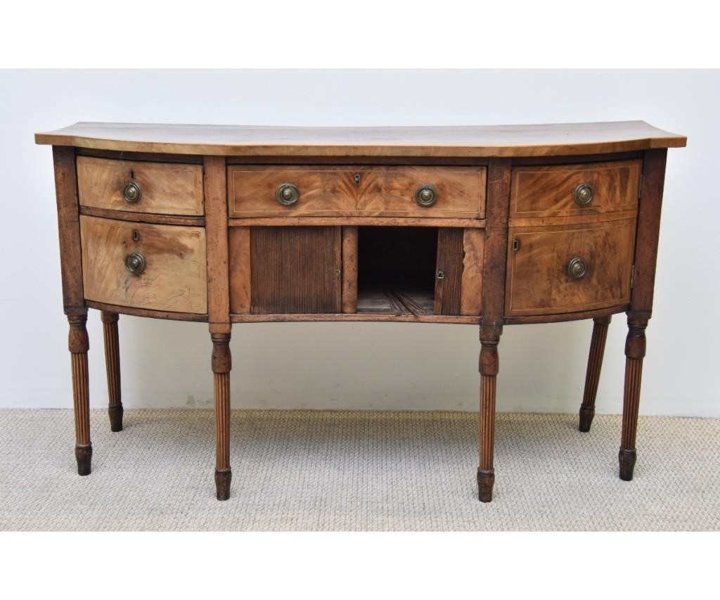 Appraisal: English diminutive Sheraton inlaid mahogany sideboard circa has key h