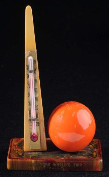 Appraisal: Bakelite New York World's Fair Thermometer Description Marbleized Bakelite base