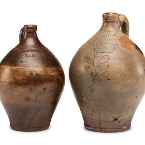 Appraisal: Two Stoneware Jugs Attributed to Jonathan Fenton Late th Early