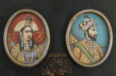 Appraisal: Three Indian miniature portraits two mounted together the third within