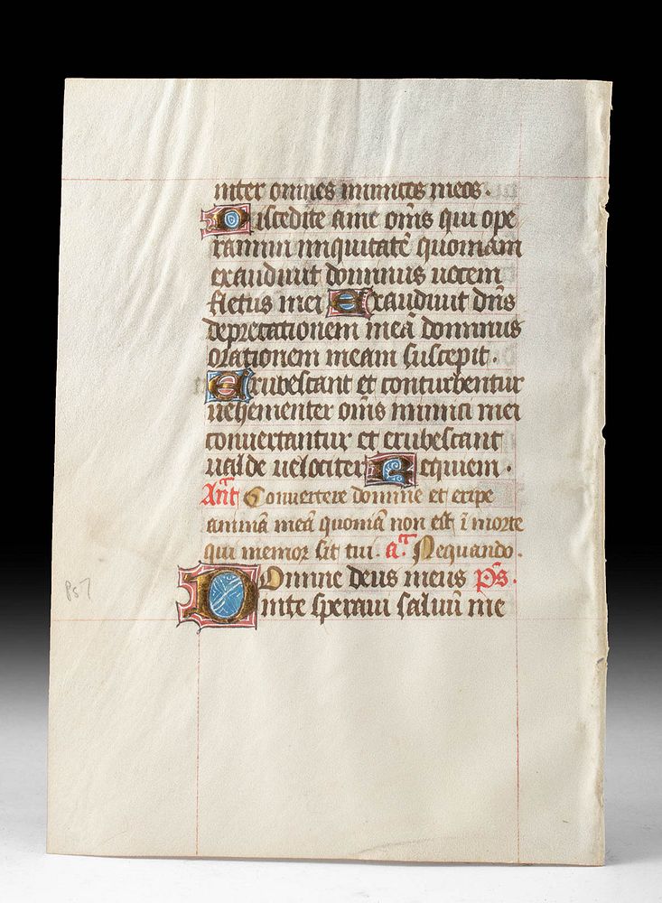 Appraisal: th C Illuminated Vellum Page - Book of Hours Europe