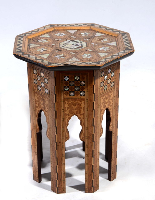 Appraisal: A SYRIAN DAMASCUS INLAID OCTAGONAL OCCASIONAL TABLE with geometric mother