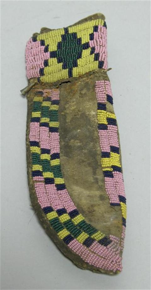 Appraisal: SIOUX BEADED KNIFE SHEATH The knife sheath of tanned hide