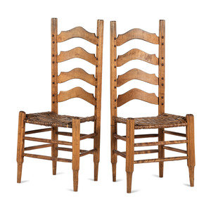 Appraisal: Chester Cornett Kentucky - Two Carved Ladder-Back Side Chairs with