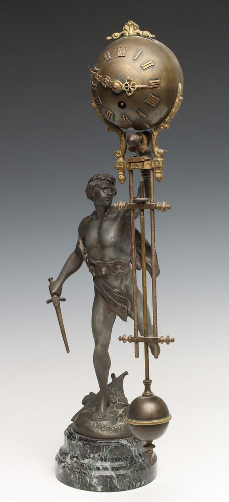 Appraisal: A FRENCH 'VICTORIA' FIGURAL MYSTERY CLOCK AFTER PICAULT The sculpture