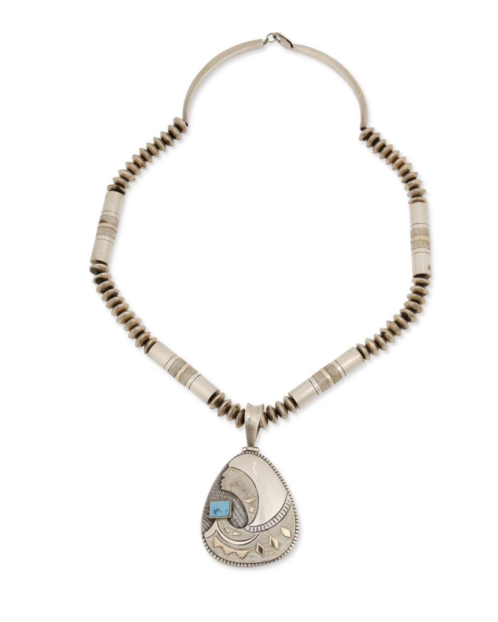 Appraisal: A Southwest silver and turquoise pendant necklace Third-Quarter th Century