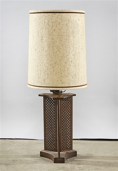 Appraisal: Vintage wood table lamp with tri-form lattice body design x