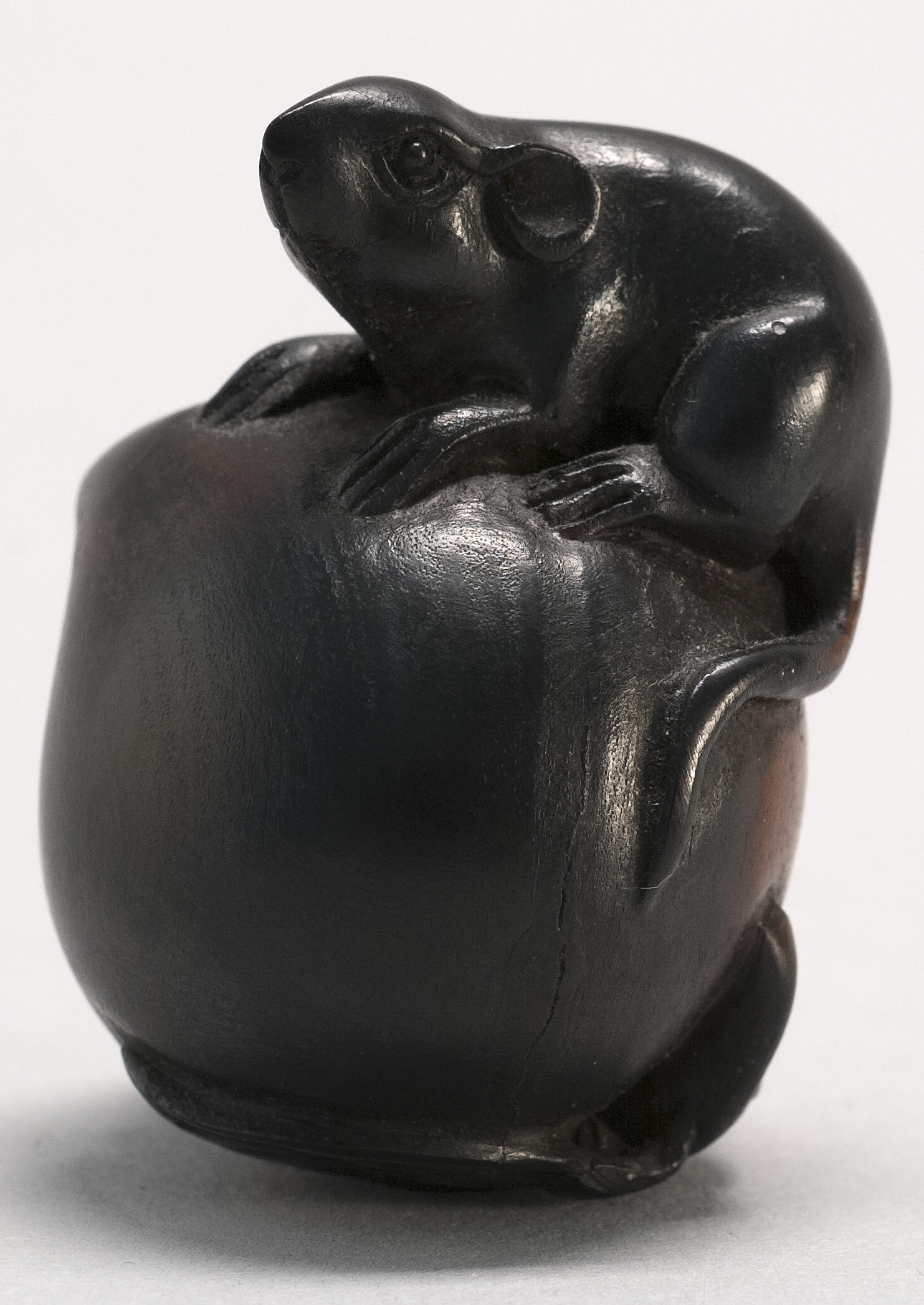 Appraisal: EBONIZED WOOD NETSUKE In the form of a rat resting