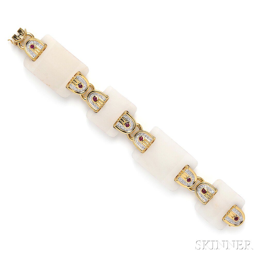 Appraisal: kt Gold Hardstone and Diamond Bracelet the white onyx arched