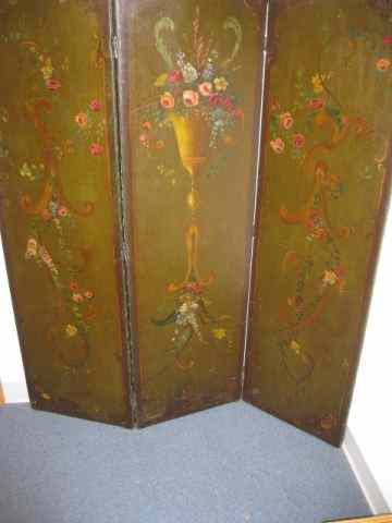 Appraisal: Handpainted Leather Screen panel fine florals