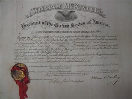 Appraisal: piece Document Signed McKinley William Washington March p folio some