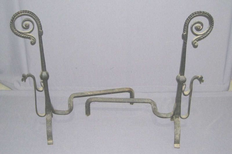 Appraisal: Wrought Iron Andirons Early th C Hand forged wrought iron