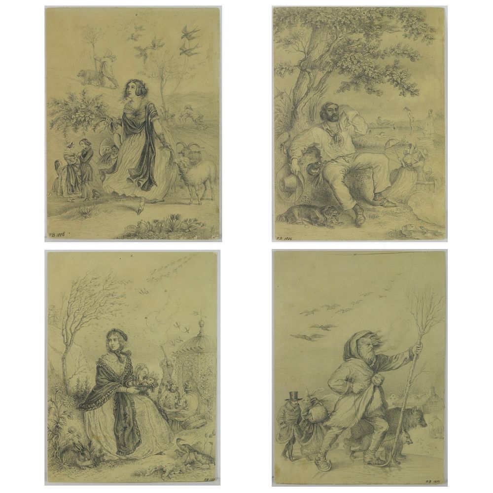 Appraisal: Grp th c Drawings Four Seasons Group of four th