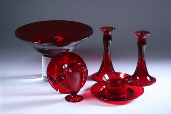 Appraisal: -PIECE ASSEMBLED RUBY GLASS SERVICE th century Including nine luncheon