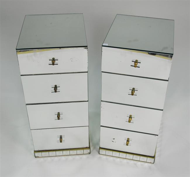 Appraisal: PAIR OF MIRRORED FOUR DRAWER END TABLES A Marchaud Inc