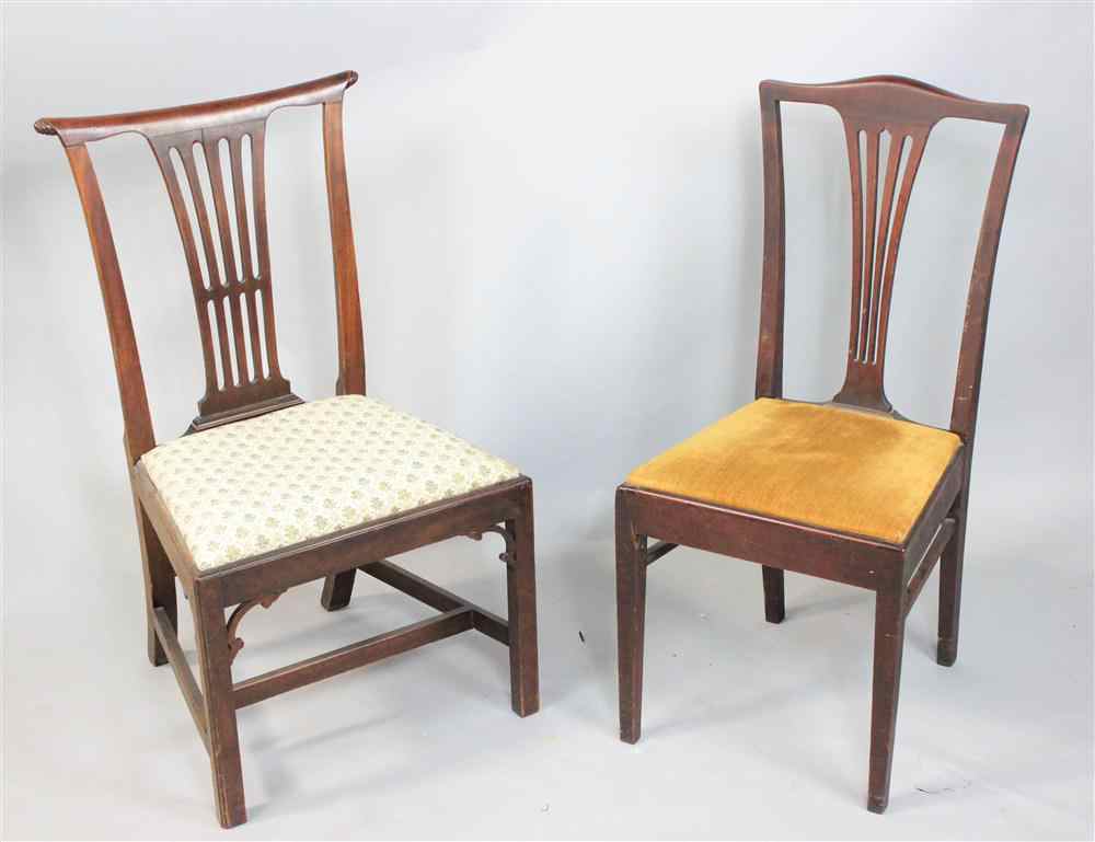 Appraisal: TWO CHIPPENDALE MAHOGANY SIDECHAIRS th Century the first with scrolled