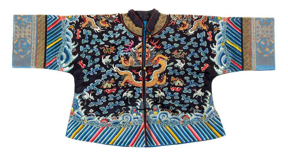 Appraisal: A Blue Ground Embroidered Silk Dragon Robe A Blue Ground