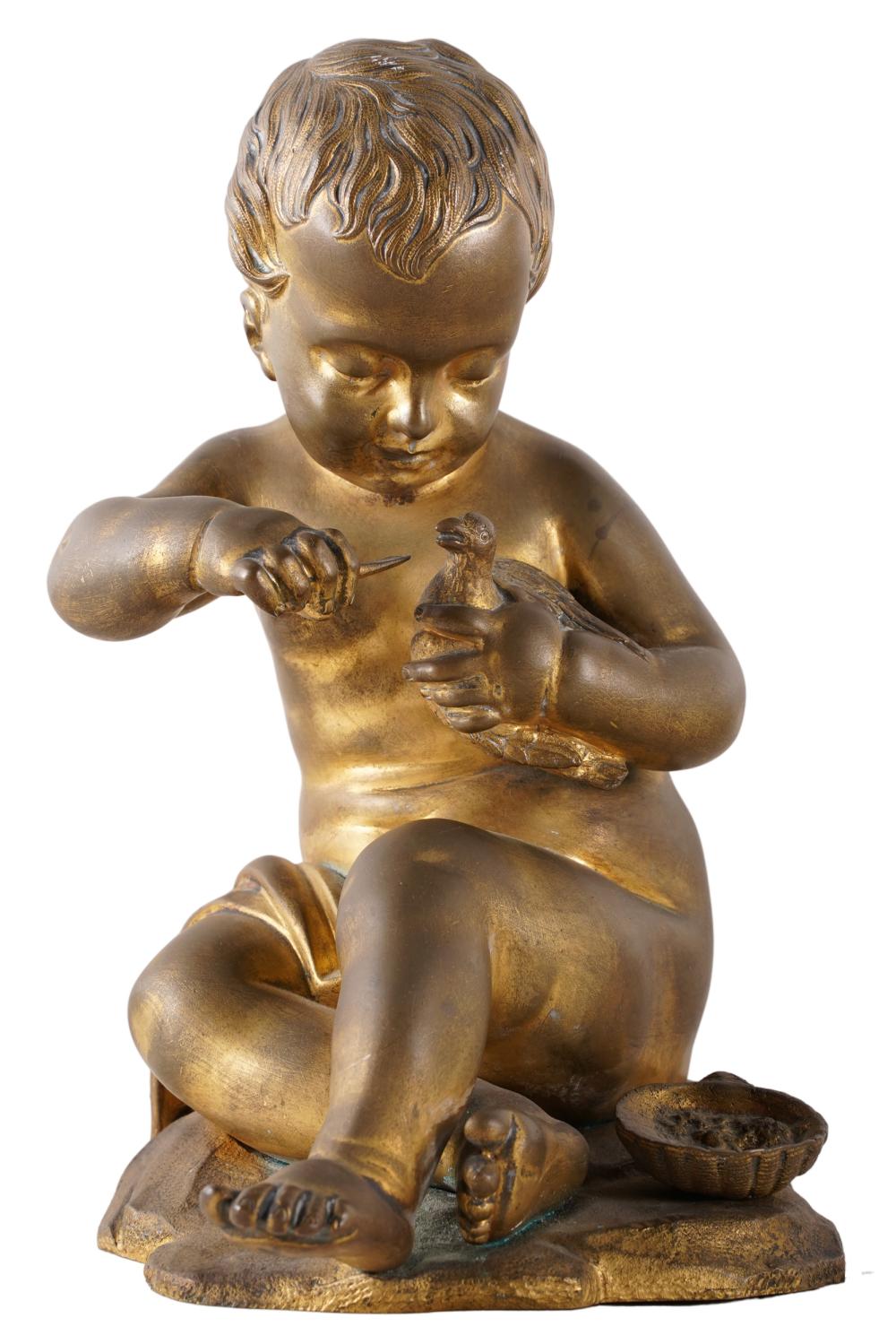 Appraisal: FRENCH GILT BRONZE FIGURE OF A BOYunsigned depicted nursing a