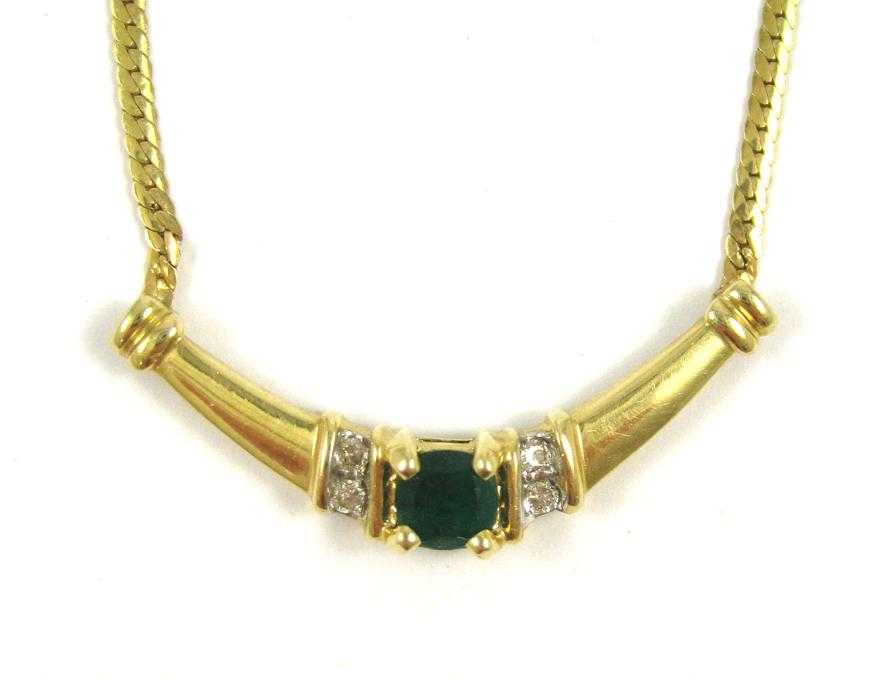 Appraisal: EMERALD DIAMOND AND FOURTEEN KARAT GOLD NECKLACE with a V